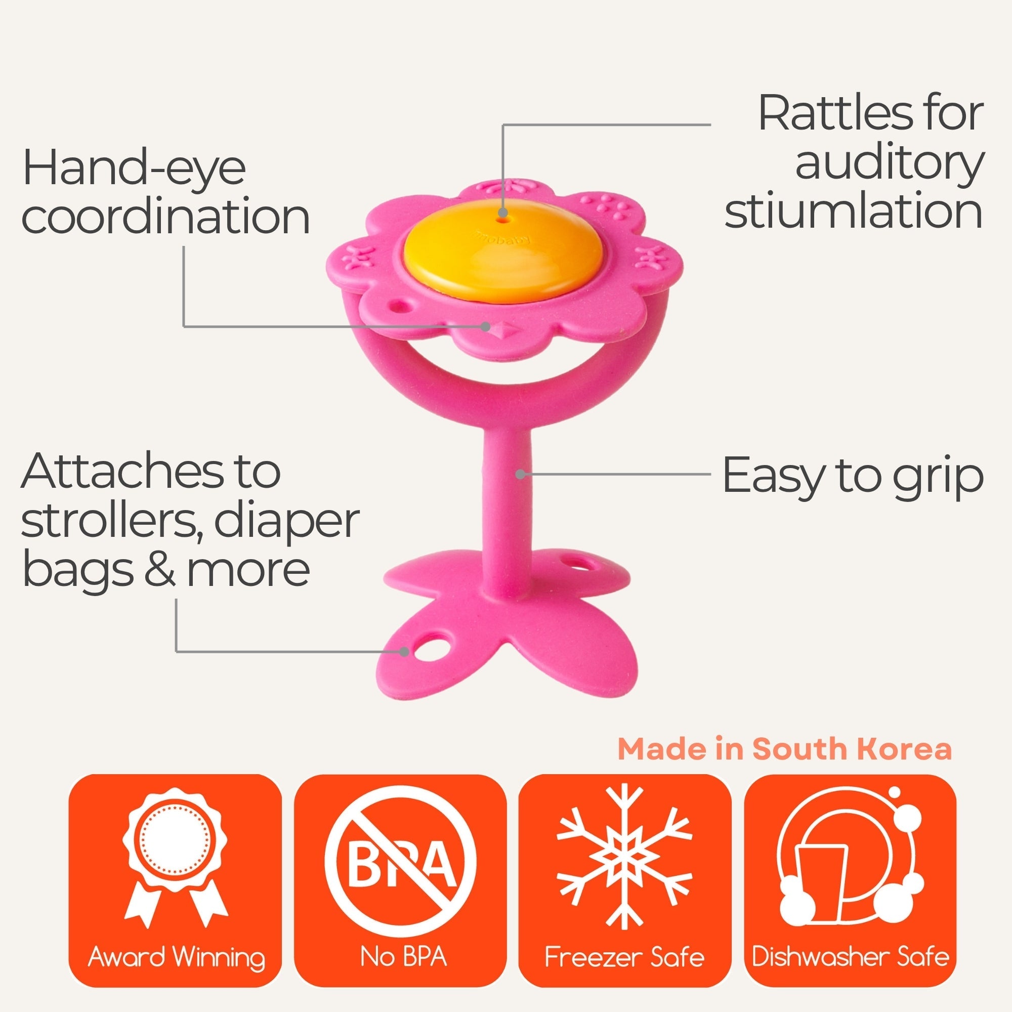 EZ Grip Flower Rattle Teether / Oral Sensory Developmental Toy - innobaby