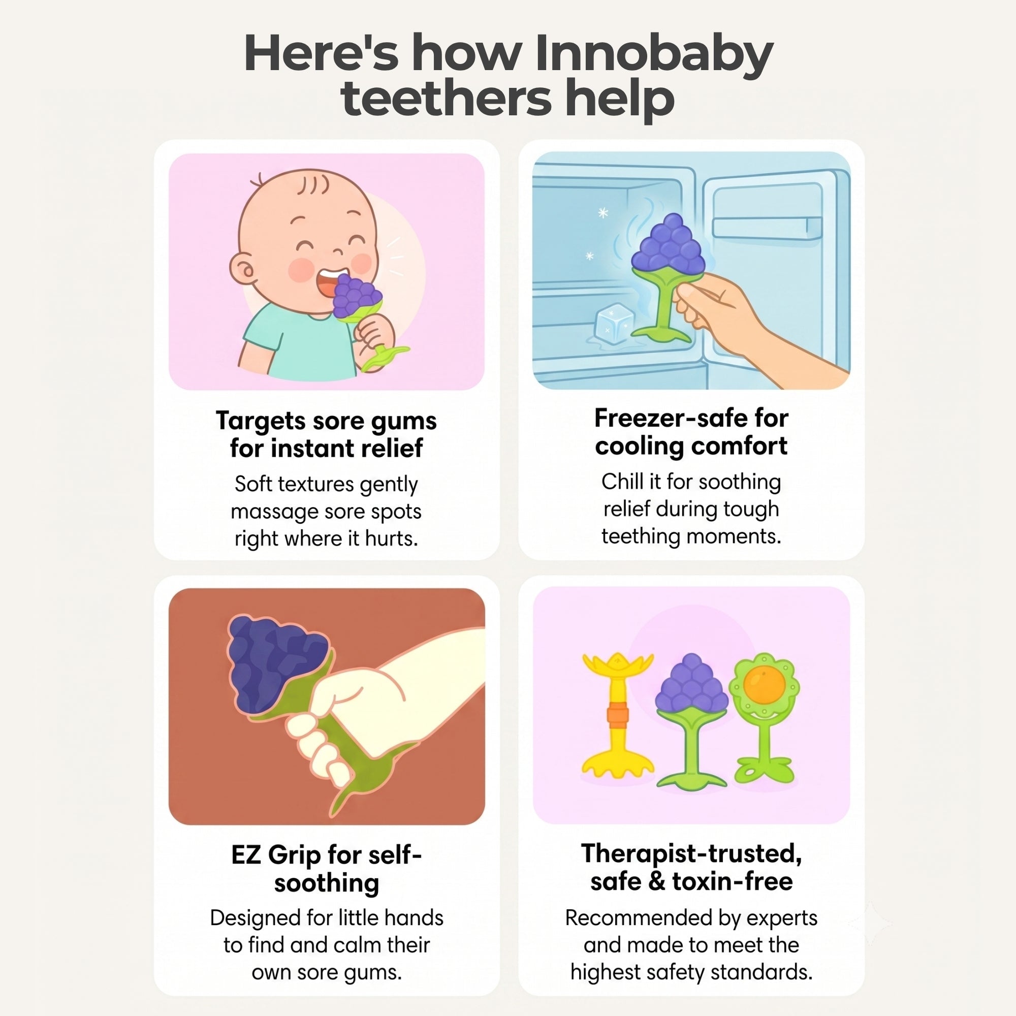 Innobaby EZ Grip Massaging Teether / GRAPE & CITRUS & STRAWBERRY Combo Pack - innobaby