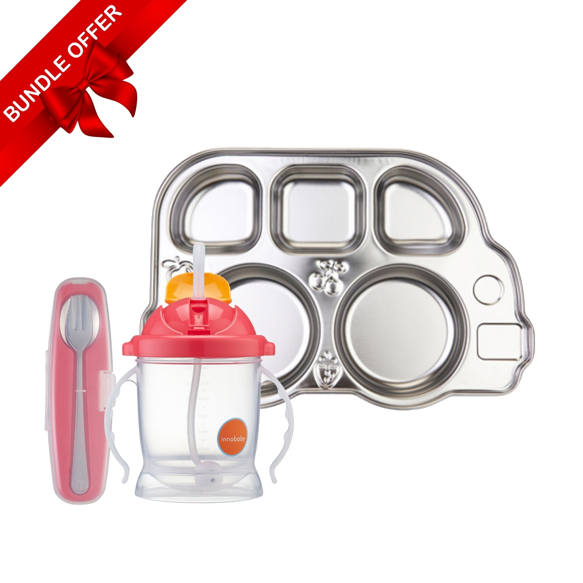 Mealtime Starter Set – Plate, Utensils & EZ - Flow Straw Cup - innobaby