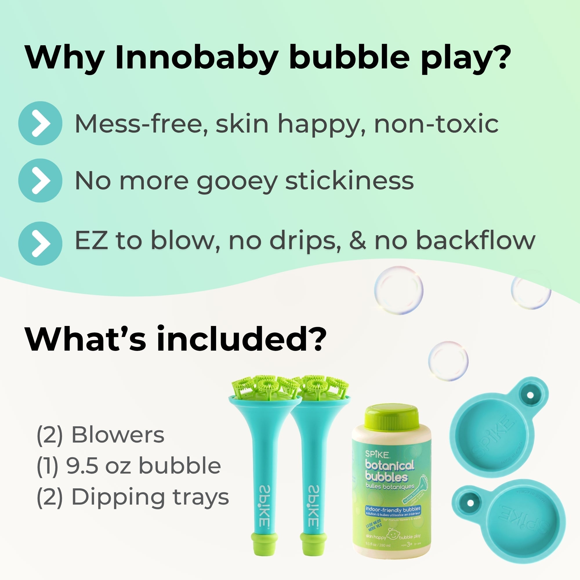 (New) Sensory Bubble Play Skin Happy Botanical Bubbles - 9.5 fl oz Bubbles, 2 Bubble Blowers & 2 Bubble Trays - innobaby