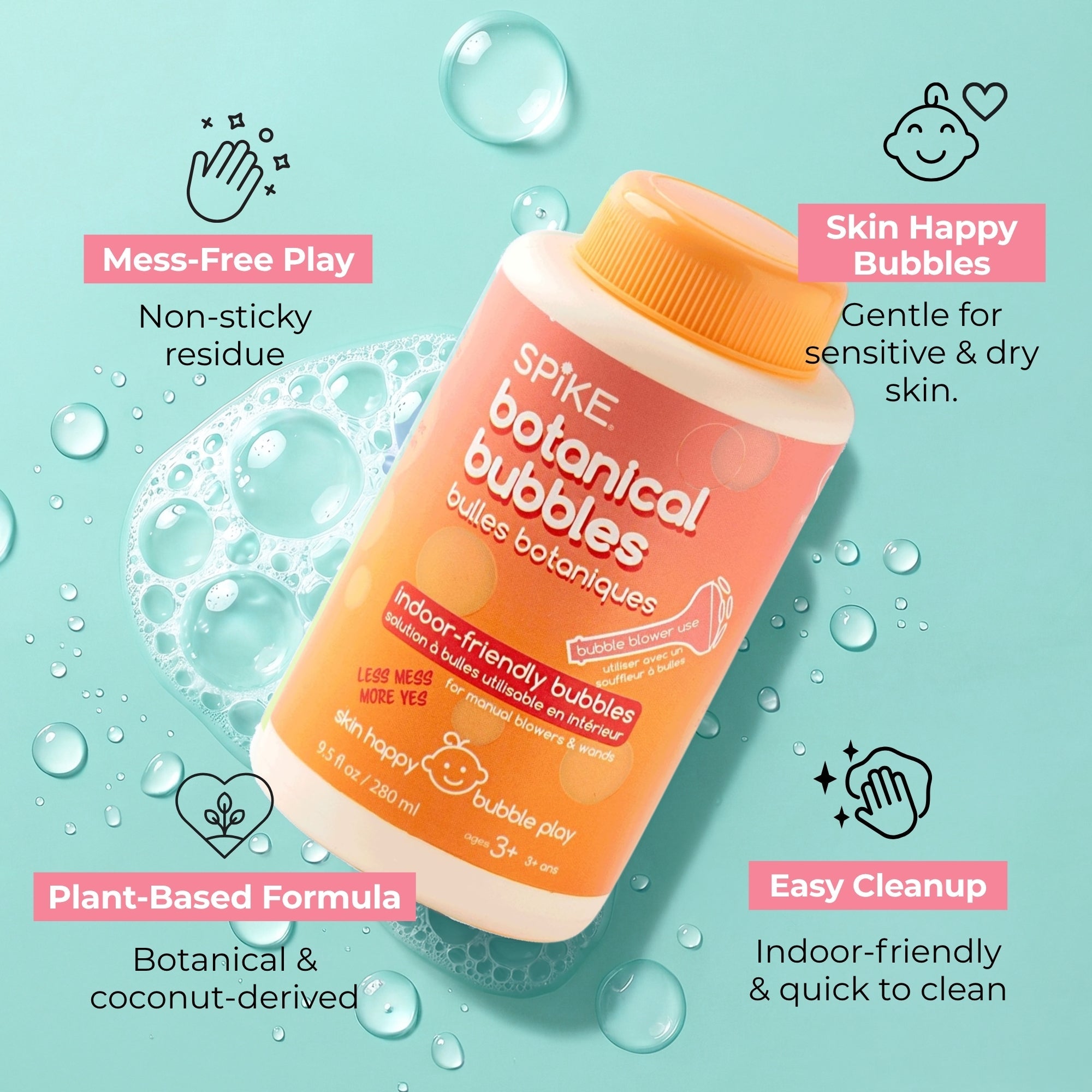 (New) Sensory Bubble Play Skin Happy Botanical Bubbles - 9.5 fl oz Bubbles, 2 Bubble Blowers & 2 Bubble Trays - innobaby