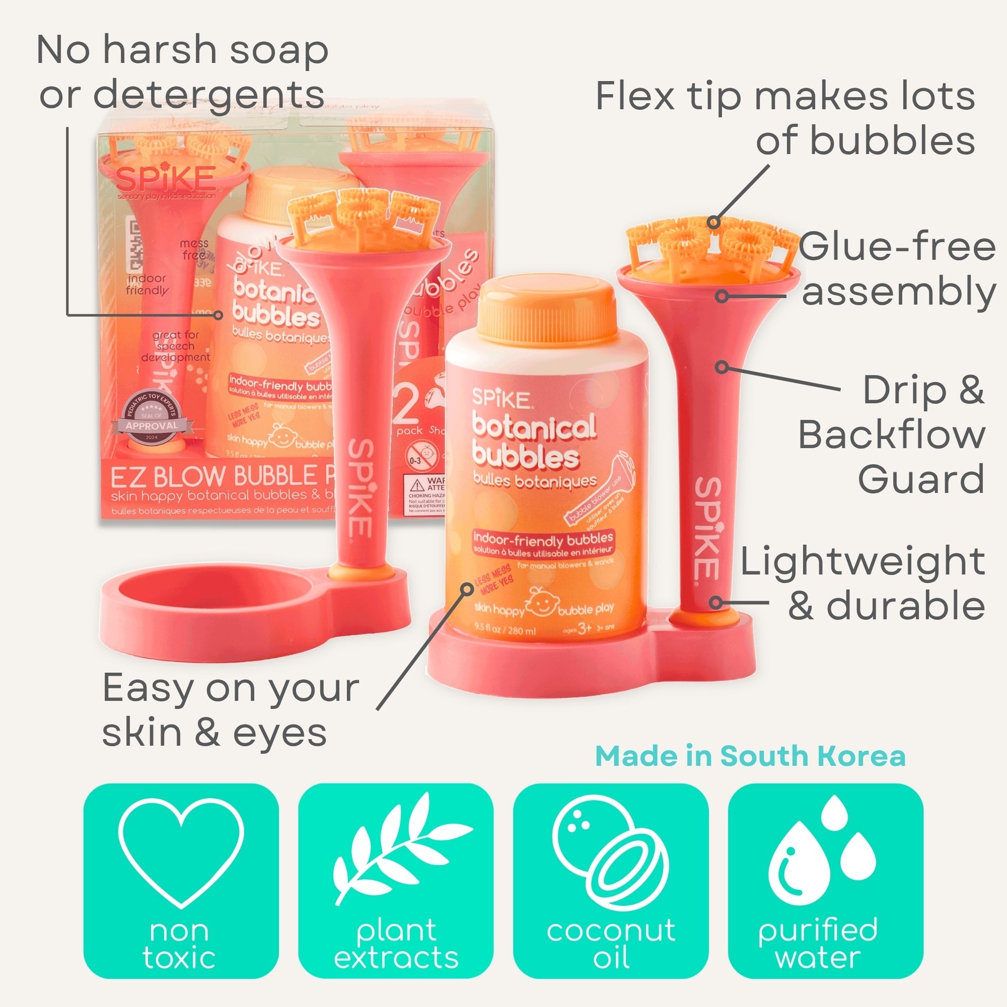 (New) Sensory Bubble Play Skin Happy Botanical Bubbles - 9.5 fl oz Bubbles, 2 Bubble Blowers & 2 Bubble Trays - innobaby