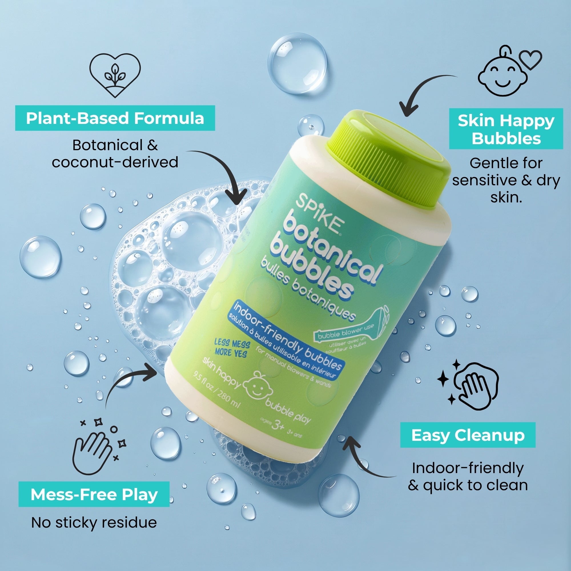 (New) Spike Botanical Bubbles 9.5 fl oz (280ml) Refill for Bubble Blower Use - innobaby