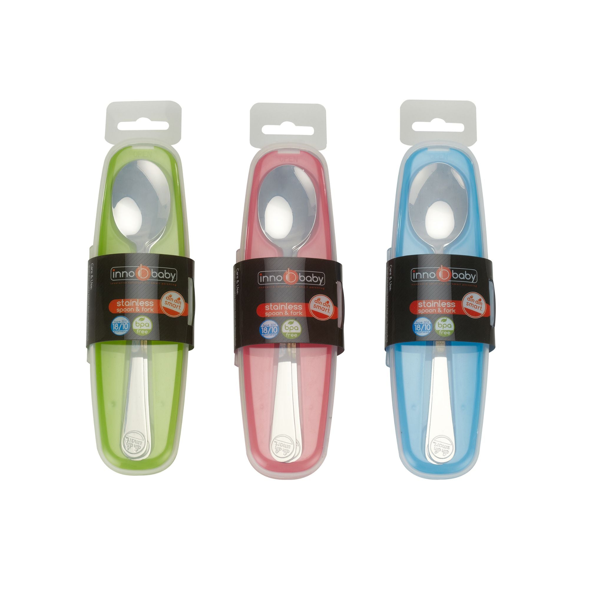 Din Din SMART All Stainless Spoon & Fork Set (Case Included) - innobaby