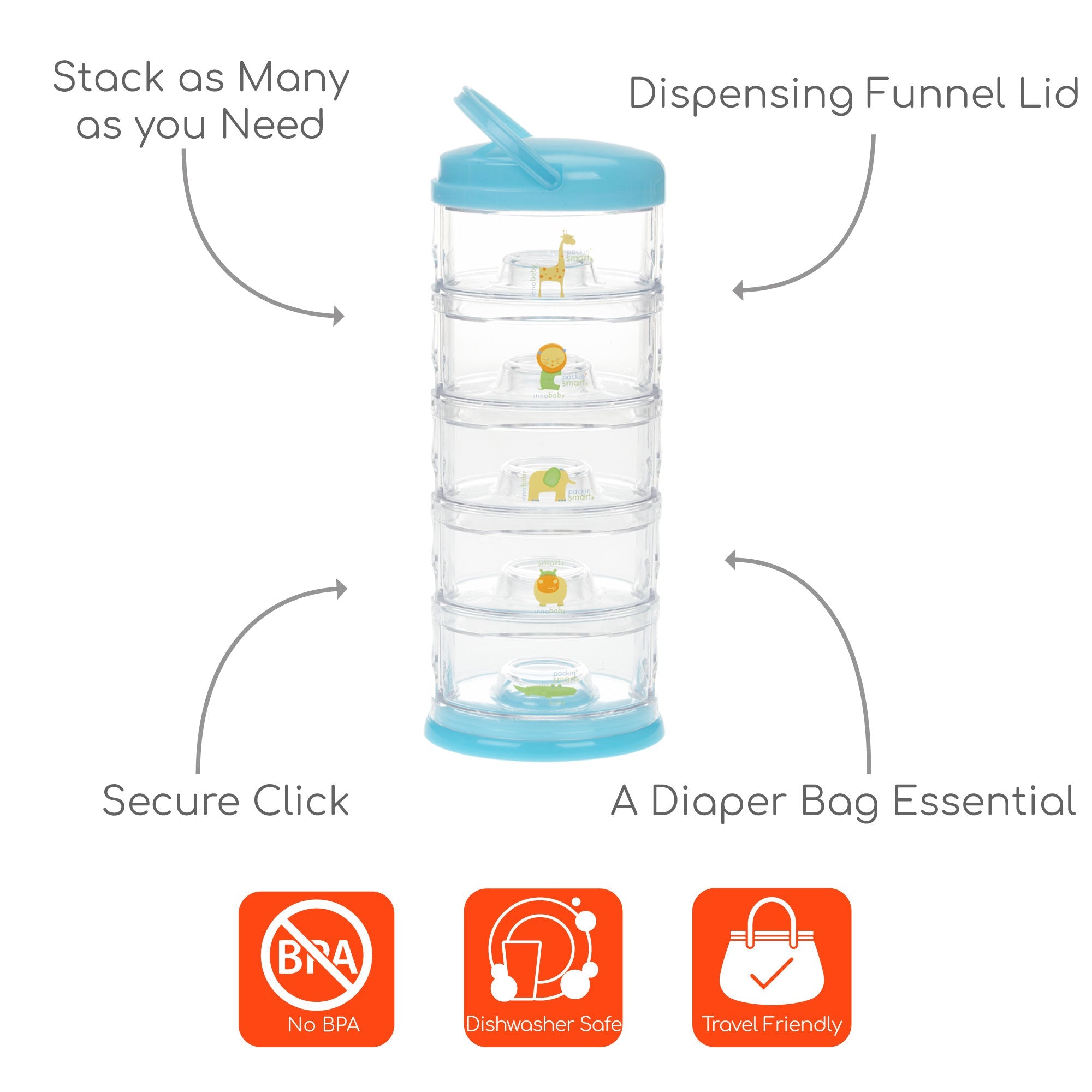 Innobaby Packin' SMART Stackables -5 Tier / Zoo Animal - innobaby