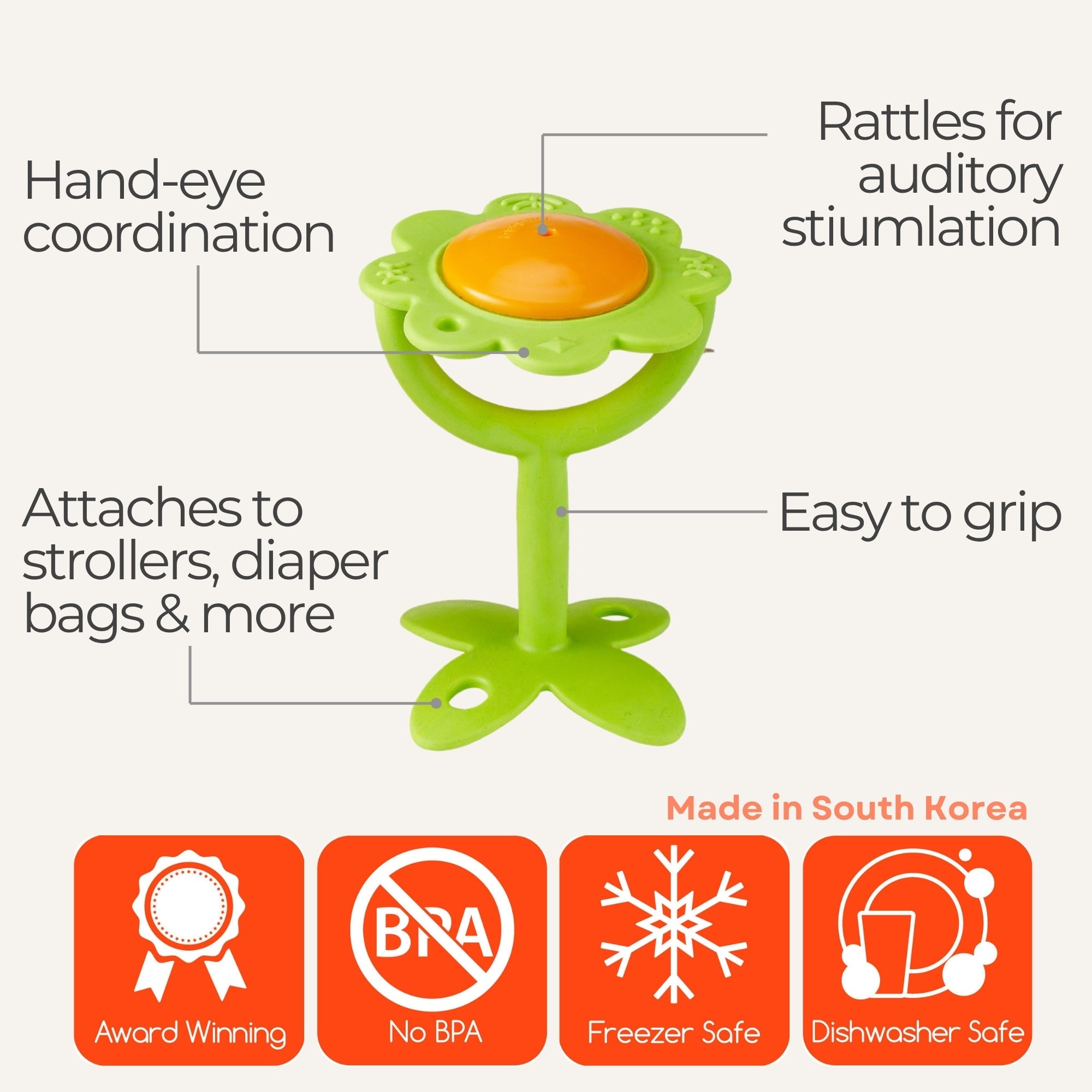 EZ Grip Flower Rattle Teether / Oral Sensory Developmental Toy - innobaby