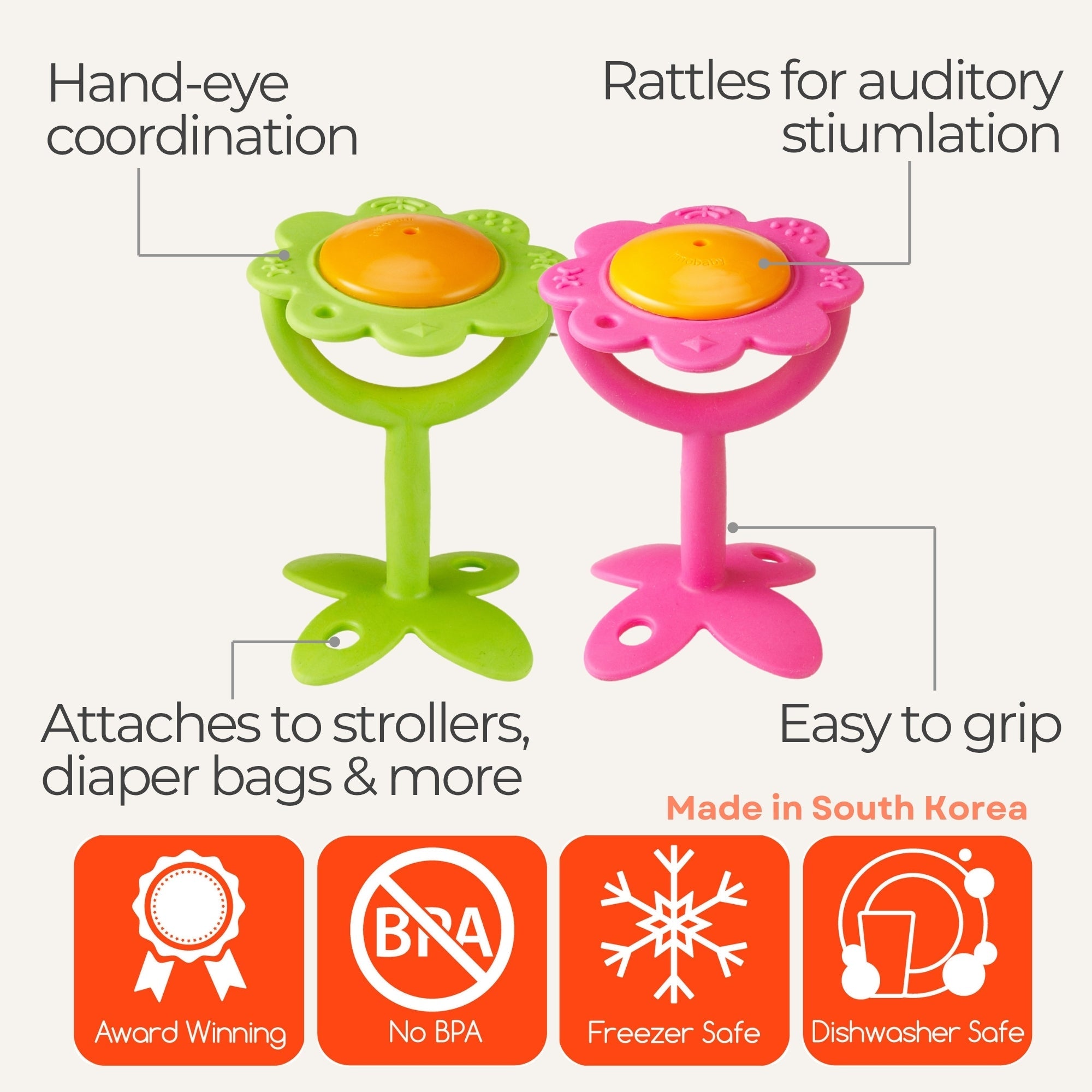 EZ Grip Flower Rattle Teether / Oral Sensory Developmental Toy - innobaby