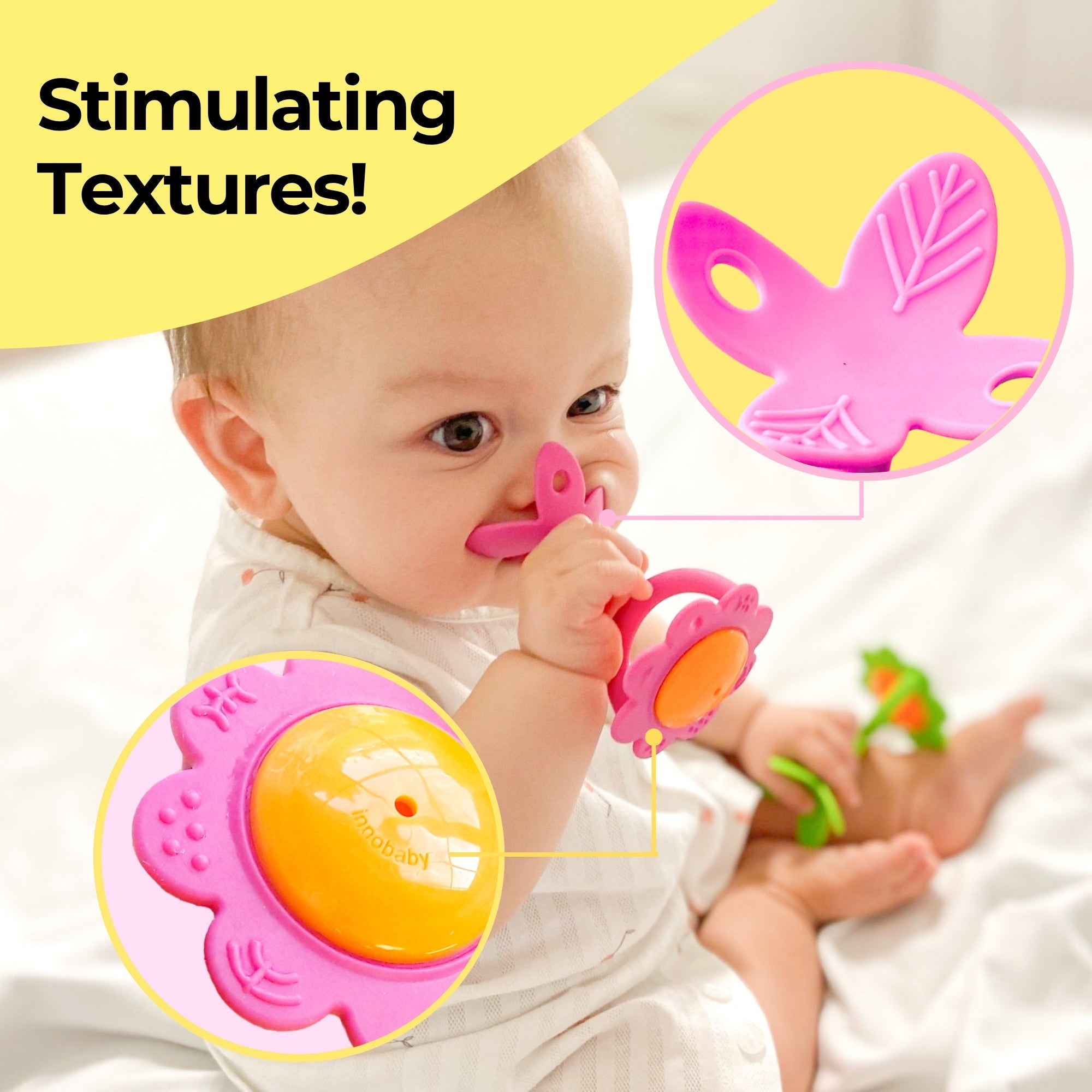 EZ Grip Flower Rattle Teether / Oral Sensory Developmental Toy - innobaby