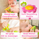 EZ Grip Massaging Flower Rattle Teether - 2 Pack ( Pink & Green) - innobaby