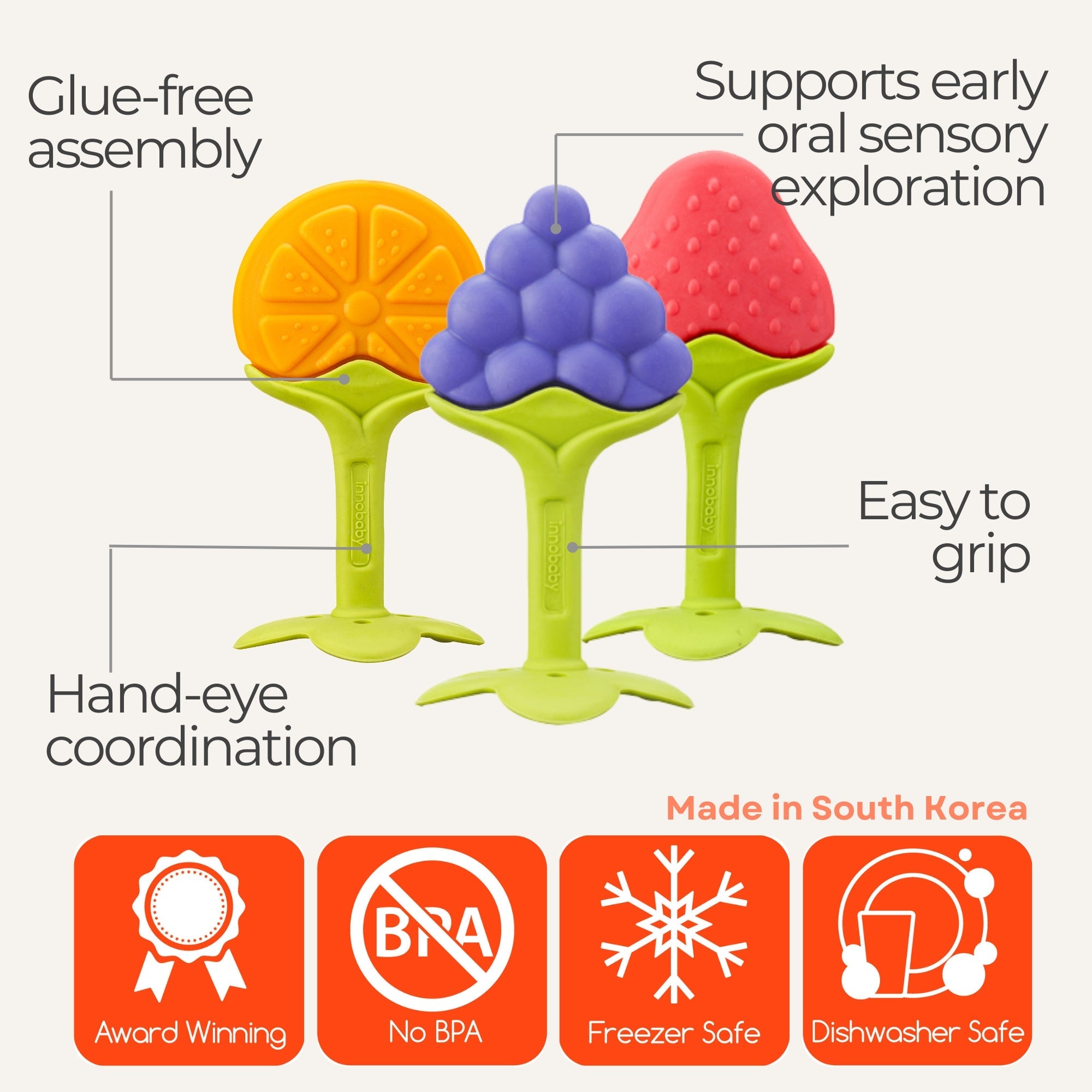 Innobaby EZ Grip Massaging Teether / GRAPE & CITRUS & STRAWBERRY Combo Pack - innobaby