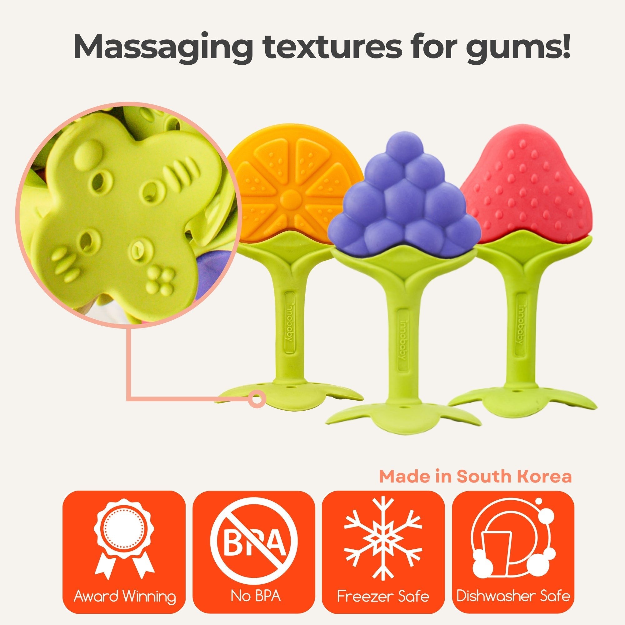 Innobaby EZ Grip Massaging Teether / GRAPE & CITRUS & STRAWBERRY Combo Pack - innobaby