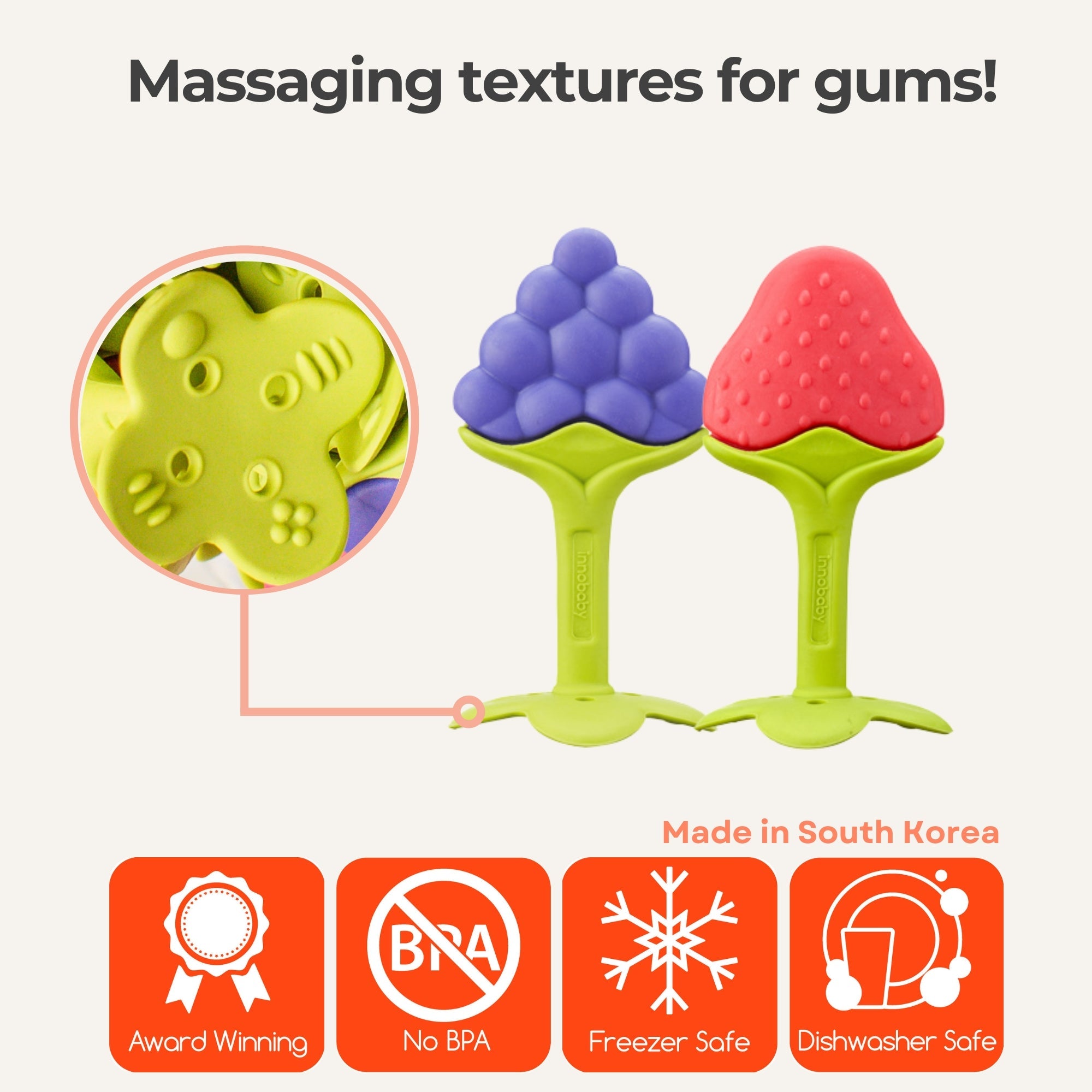 Innobaby EZ Grip Massaging Teether / GRAPE & STRAWBERRY Combo Pack - innobaby