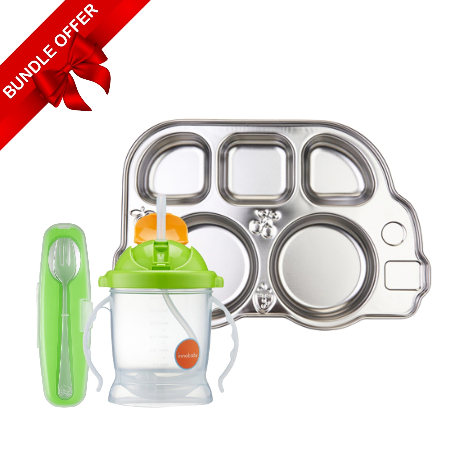 Mealtime Starter Set – Plate, Utensils & EZ-Flow Straw Cup – innobaby
