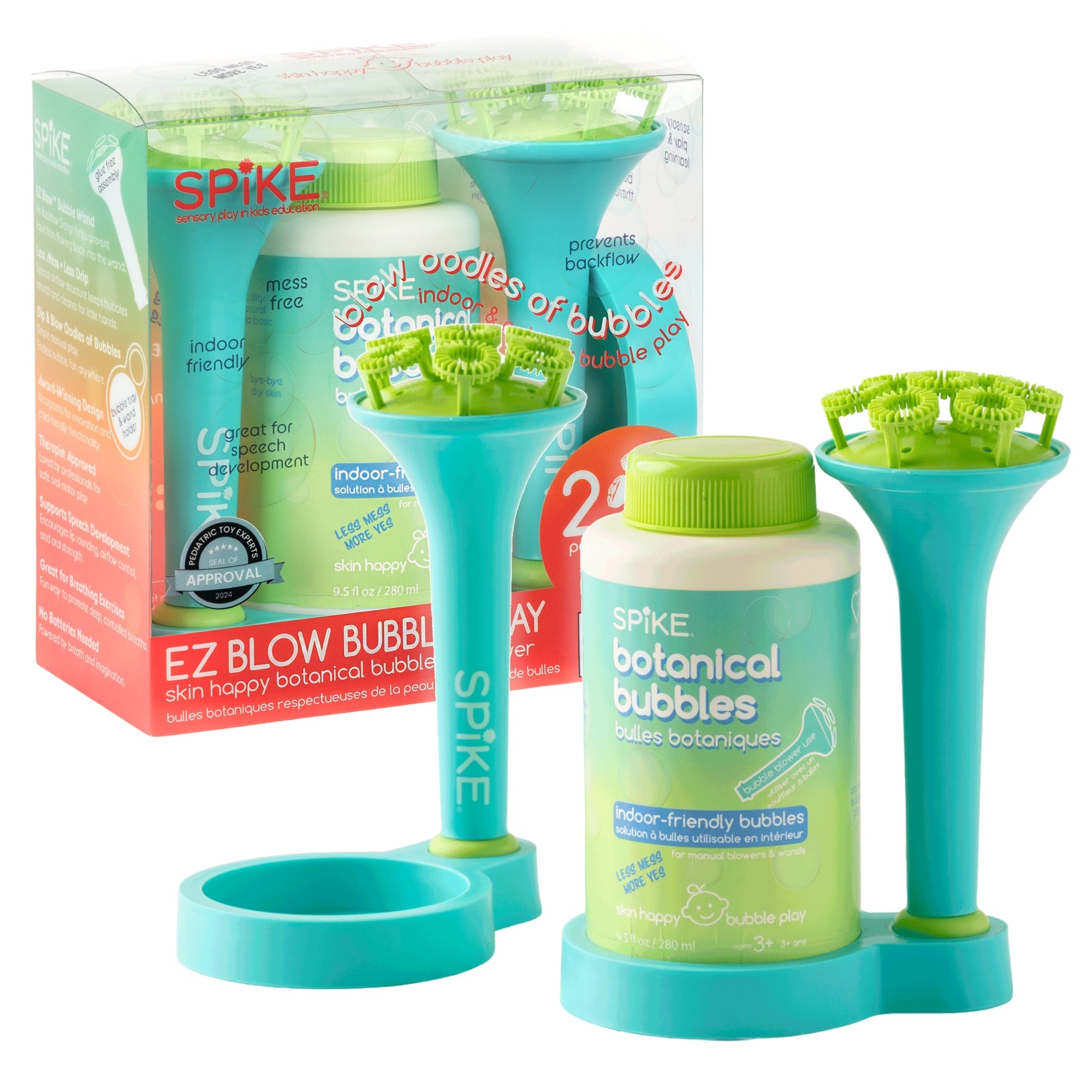 (New) Sensory Bubble Play Skin Happy Botanical Bubbles - 9.5 fl oz Bubbles, 2 Bubble Blowers & 2 Bubble Trays - innobaby