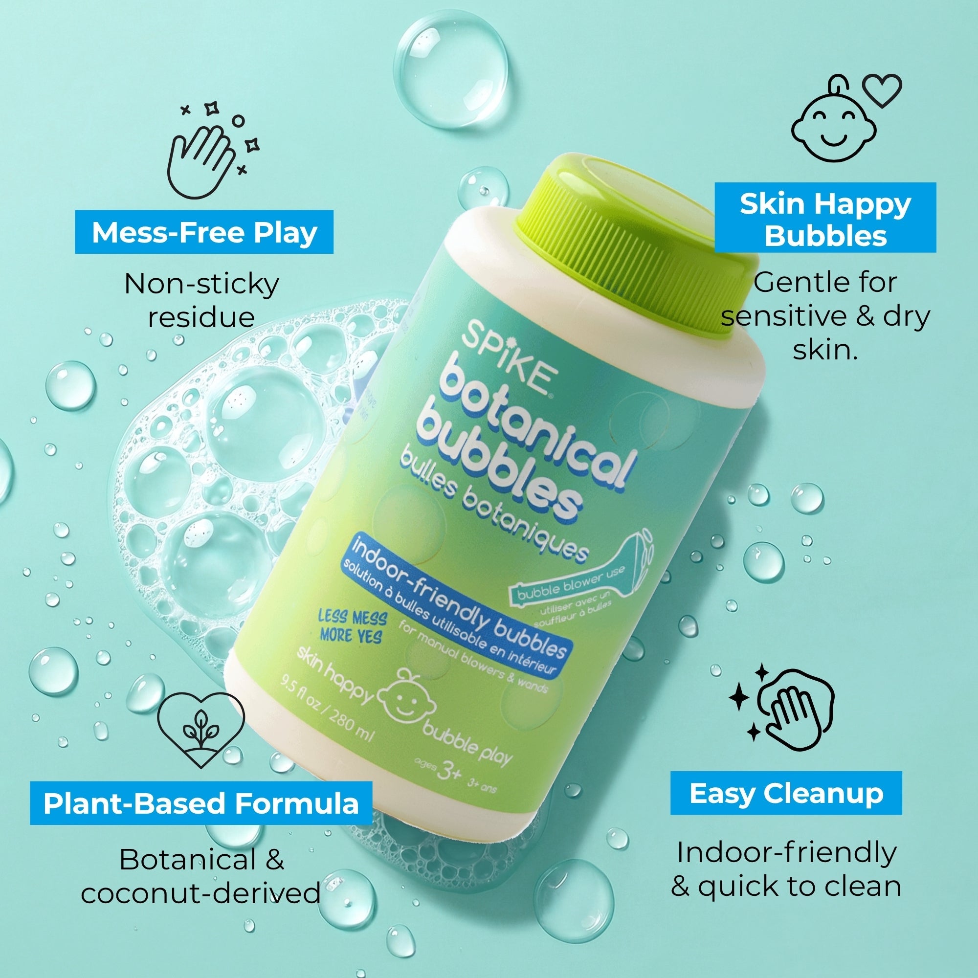 (New) Sensory Bubble Play Skin Happy Botanical Bubbles - 9.5 fl oz Bubbles, 2 Bubble Blowers & 2 Bubble Trays - innobaby