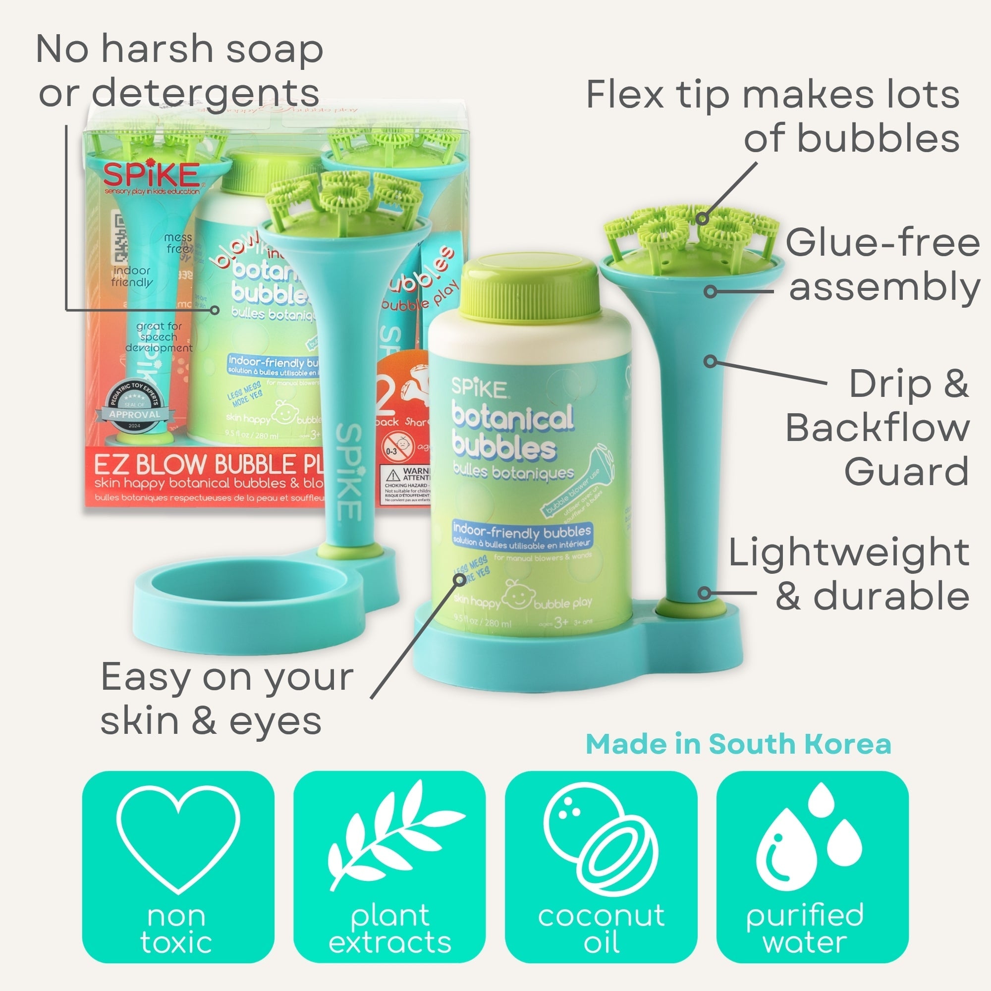 (New) Sensory Bubble Play Skin Happy Botanical Bubbles - 9.5 fl oz Bubbles, 2 Bubble Blowers & 2 Bubble Trays - innobaby