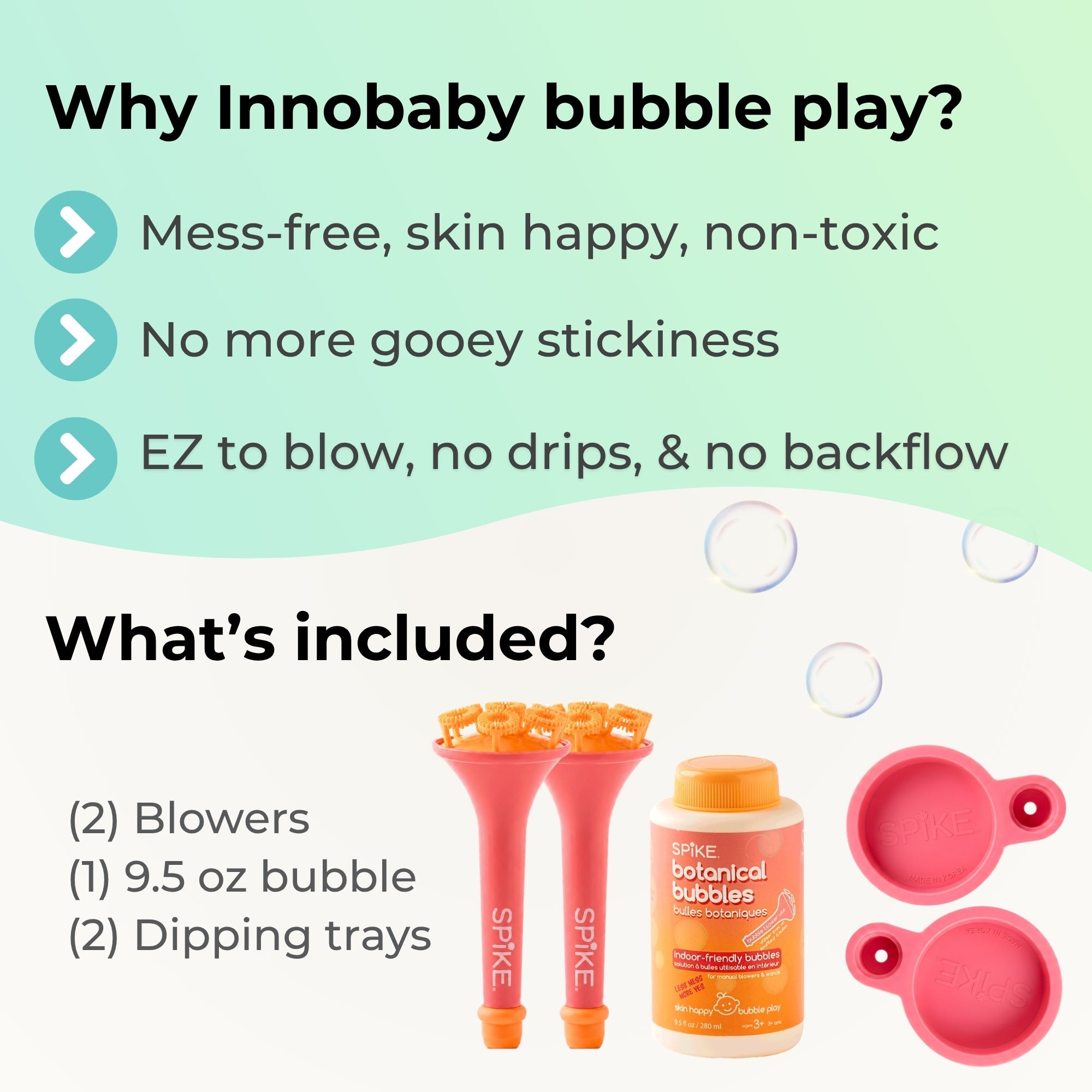 (New) Sensory Bubble Play Skin Happy Botanical Bubbles - 9.5 fl oz Bubbles, 2 Bubble Blowers & 2 Bubble Trays - innobaby