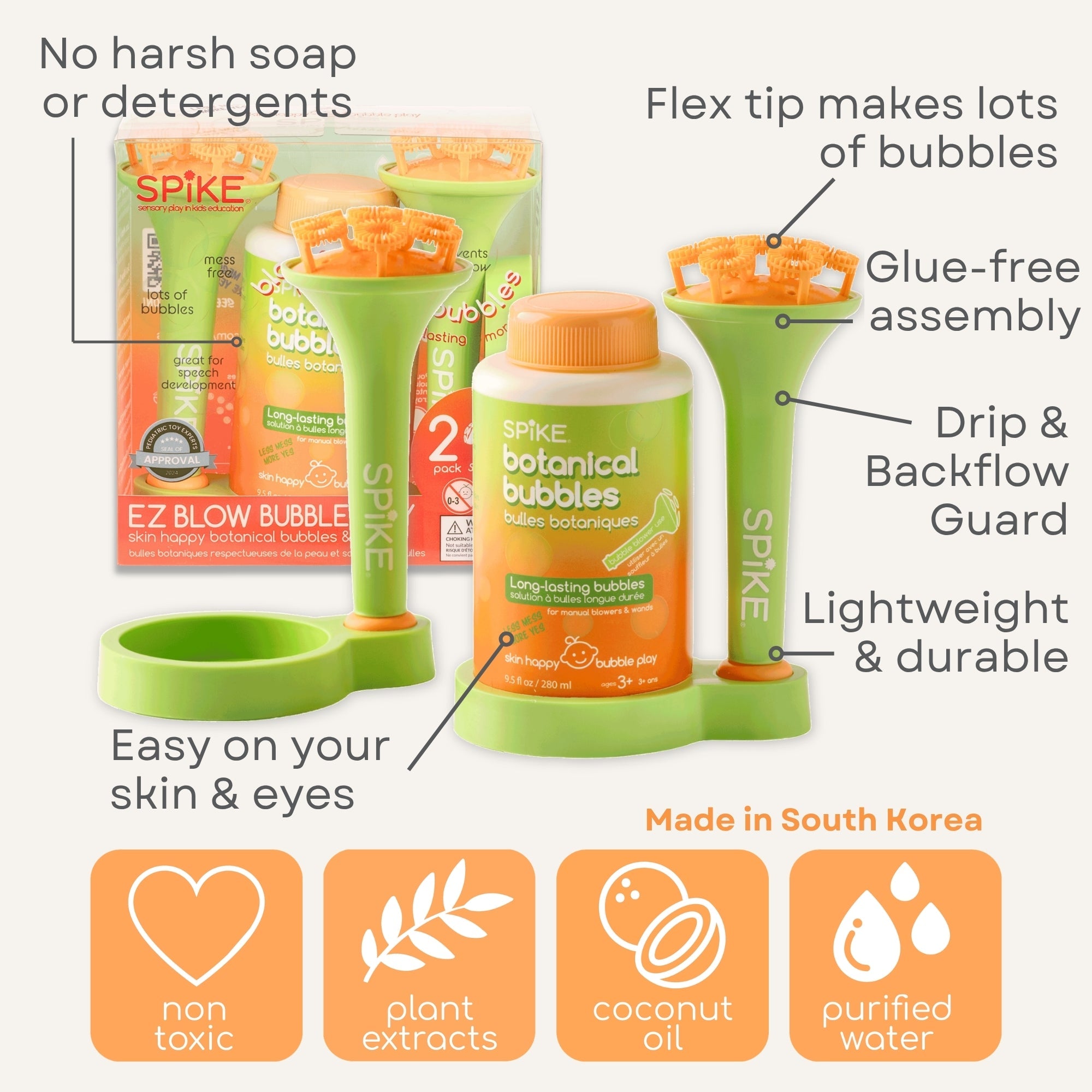 (New) Sensory Bubble Play Skin Happy Botanical Bubbles - 9.5 fl oz Bubbles, 2 Bubble Blowers & 2 Bubble Trays - innobaby