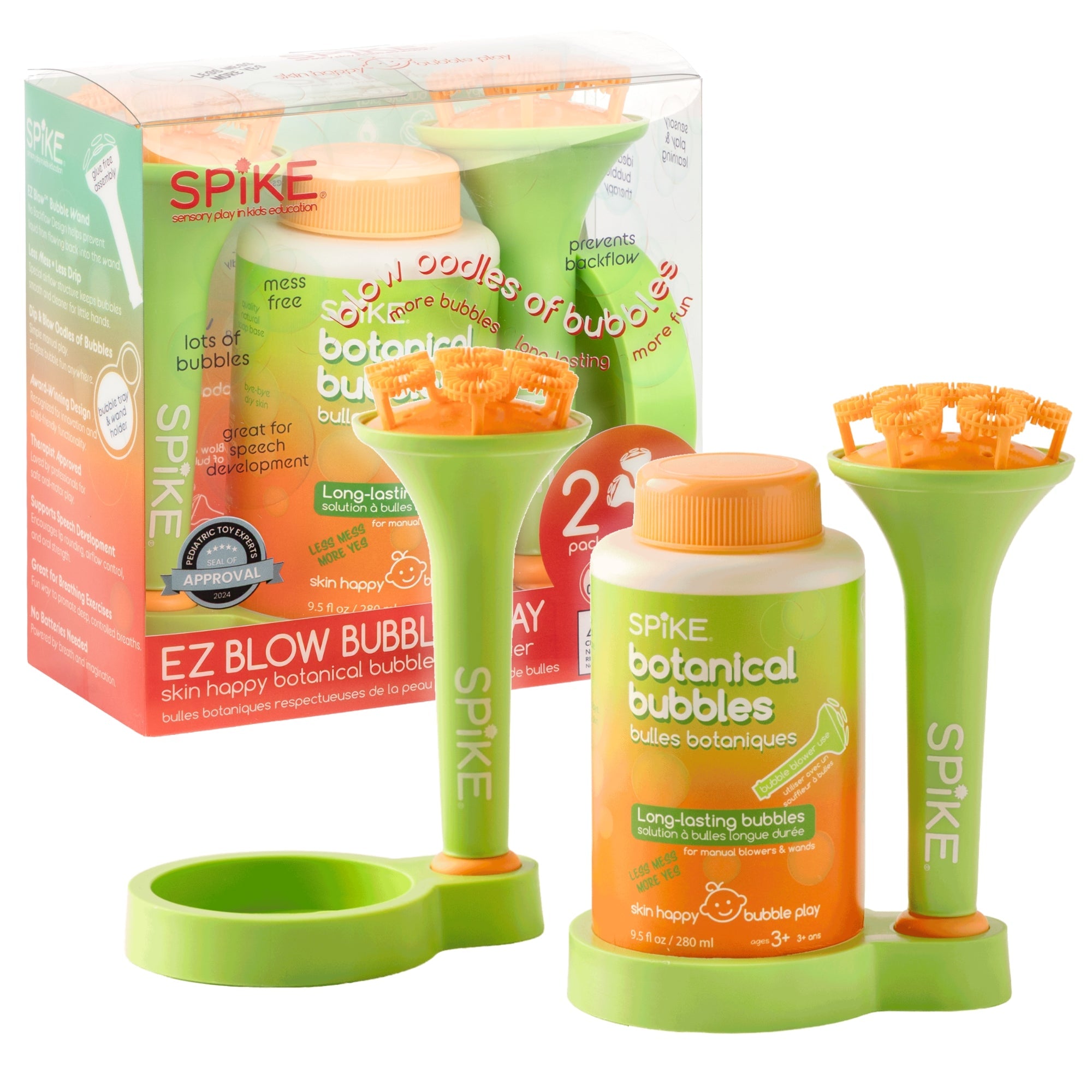 (New) Sensory Bubble Play Skin Happy Botanical Bubbles - 9.5 fl oz Bubbles, 2 Bubble Blowers & 2 Bubble Trays - innobaby
