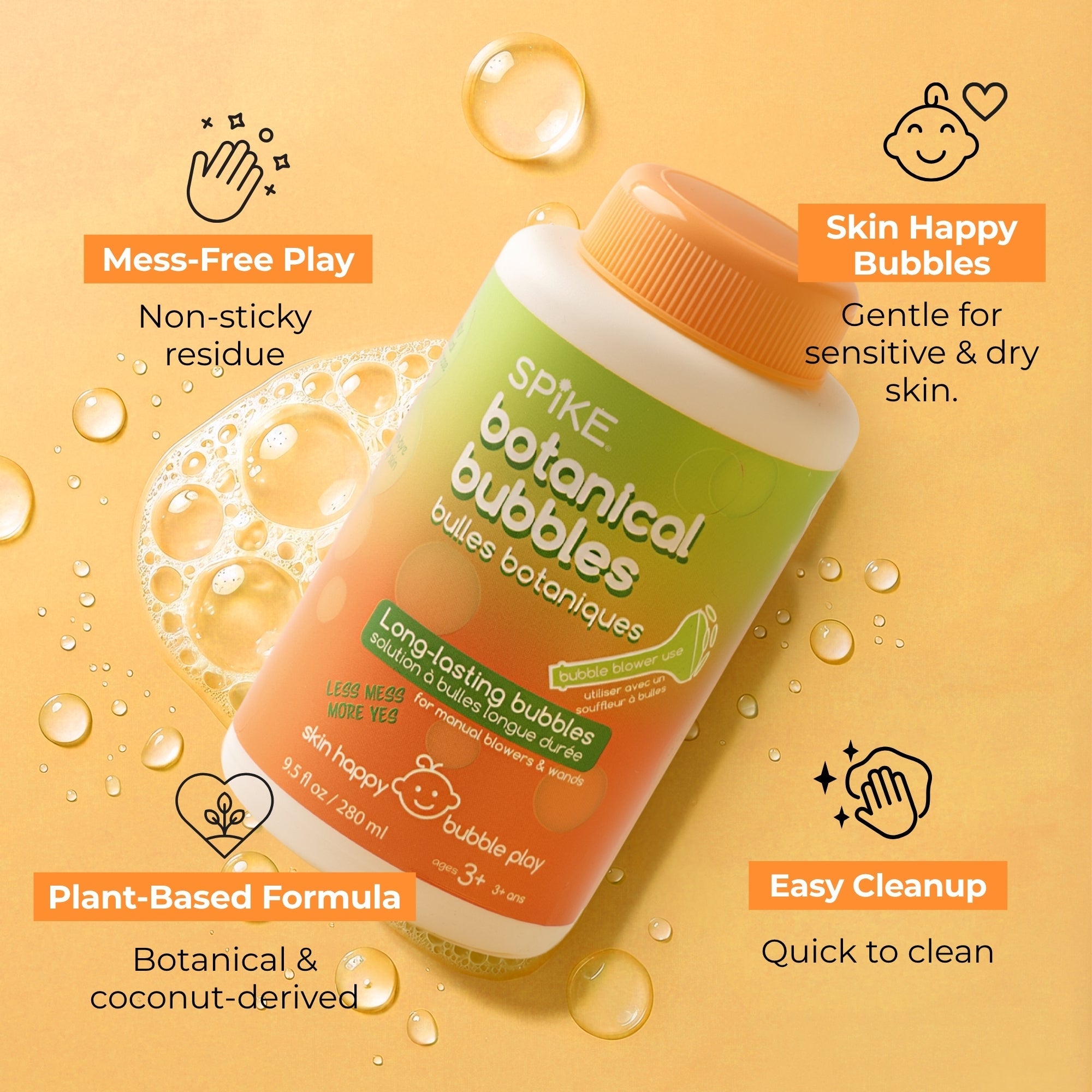 (New) Sensory Bubble Play Skin Happy Botanical Bubbles - 9.5 fl oz Bubbles, 2 Bubble Blowers & 2 Bubble Trays - innobaby