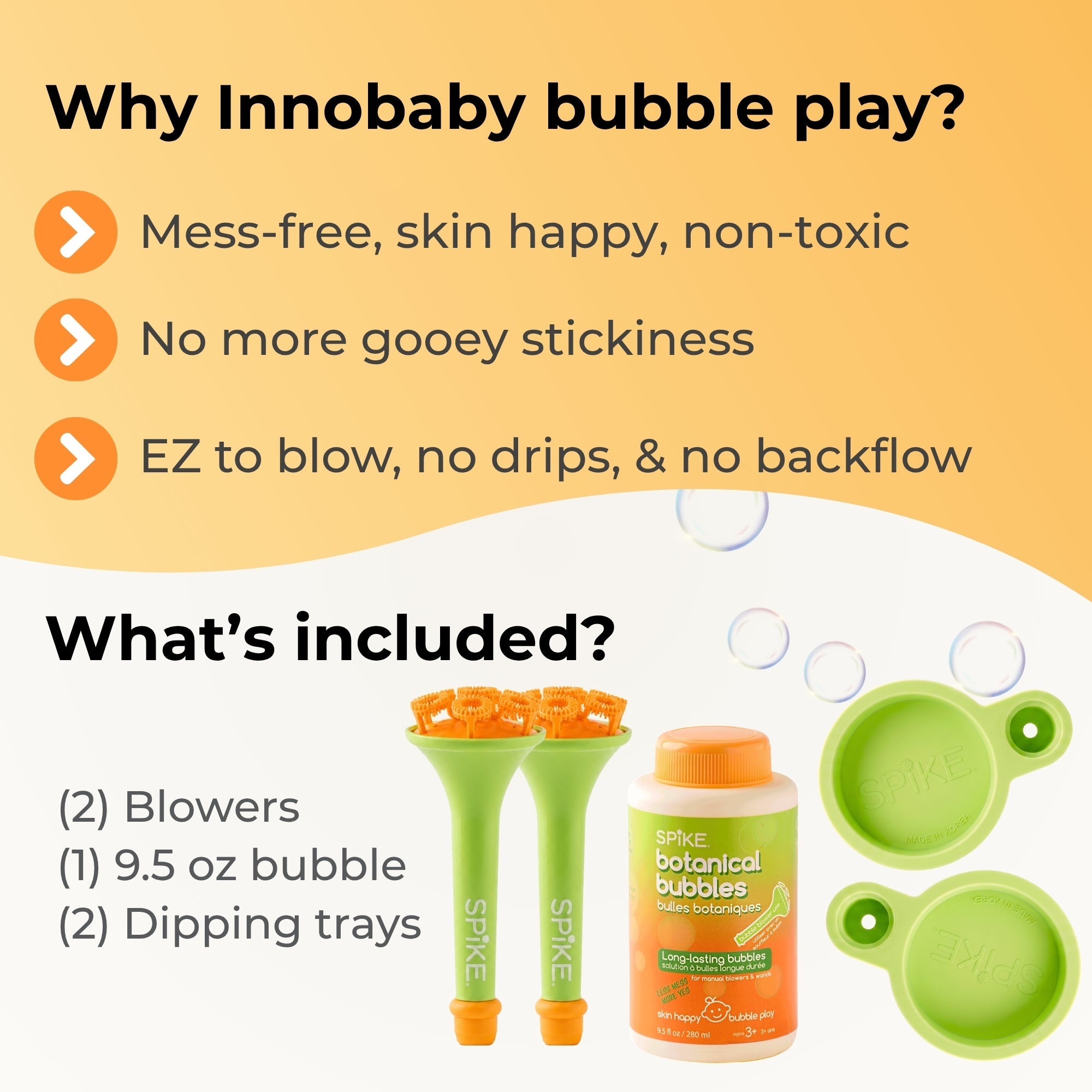 (New) Sensory Bubble Play Skin Happy Botanical Bubbles - 9.5 fl oz Bubbles, 2 Bubble Blowers & 2 Bubble Trays - innobaby