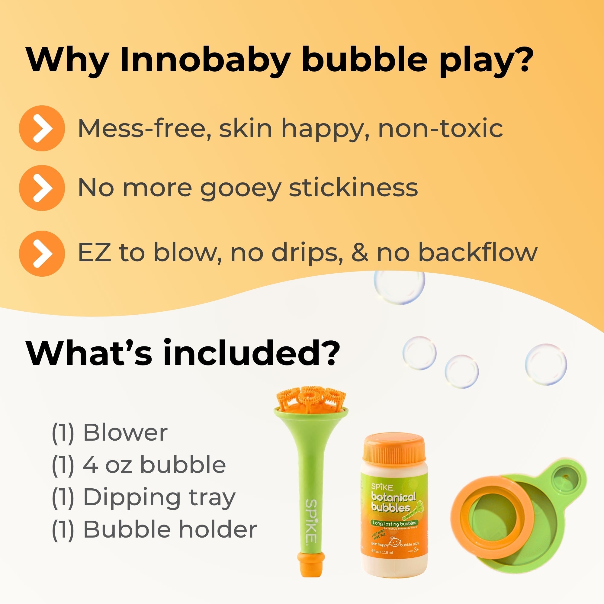 (New) Sensory Bubble Play Skin Happy Botanical Bubbles & Blower Set - GREEN / Long-lasting Outdoor Formula - innobaby