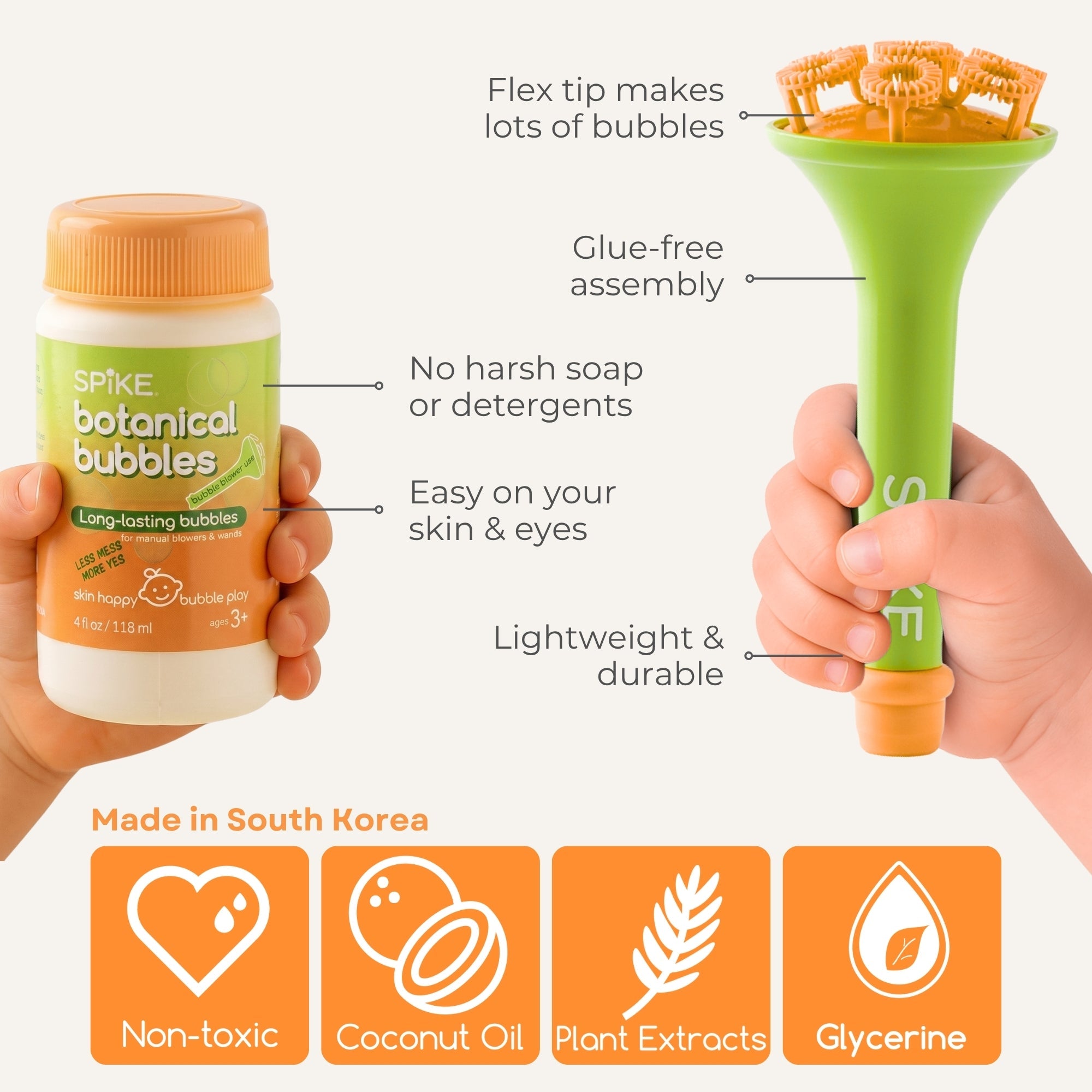 (New) Sensory Bubble Play Skin Happy Botanical Bubbles & Blower Set - GREEN / Long-lasting Outdoor Formula - innobaby
