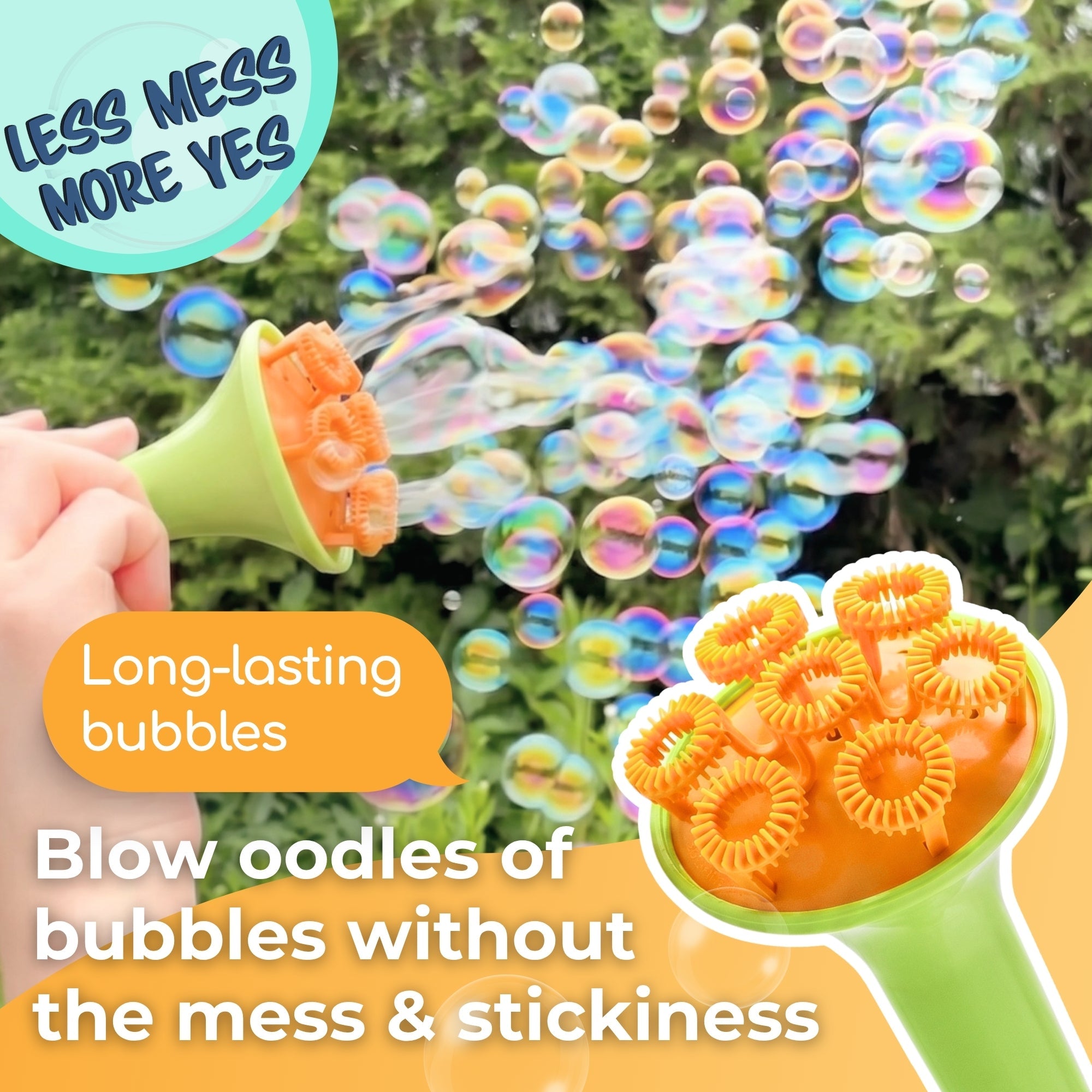 (New) Sensory Bubble Play Skin Happy Botanical Bubbles & Blower Set - GREEN / Long - lasting Outdoor Formula - innobaby