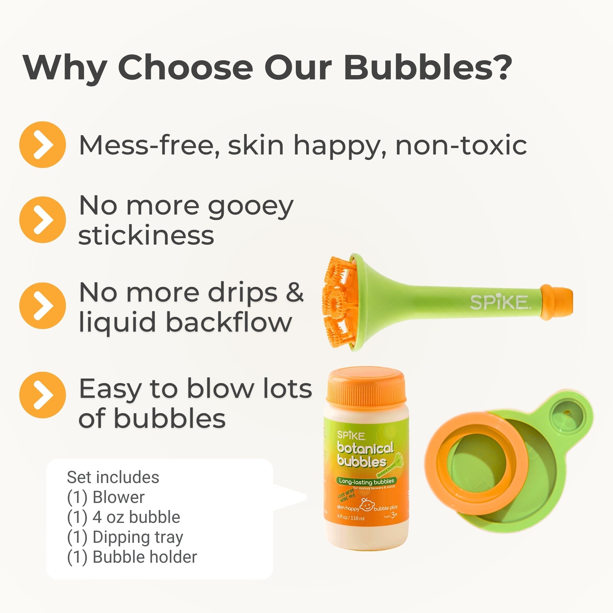 (New) Sensory Bubble Play Skin Happy Botanical Bubbles & Blower Set - GREEN / Long - lasting Outdoor Formula - innobaby