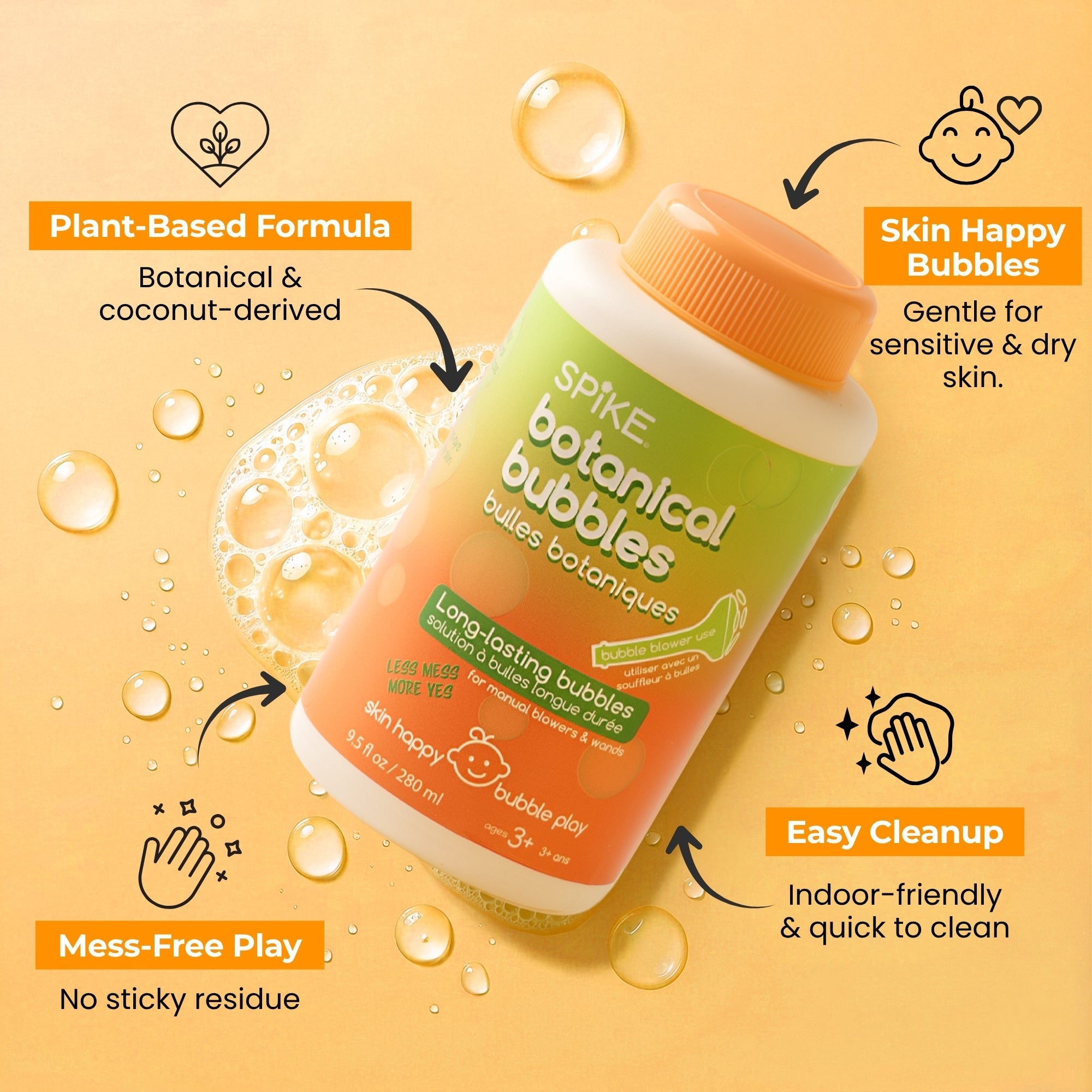 (New) Spike Botanical Bubbles 9.5 fl oz (280ml) Refill for Bubble Blower Use - innobaby