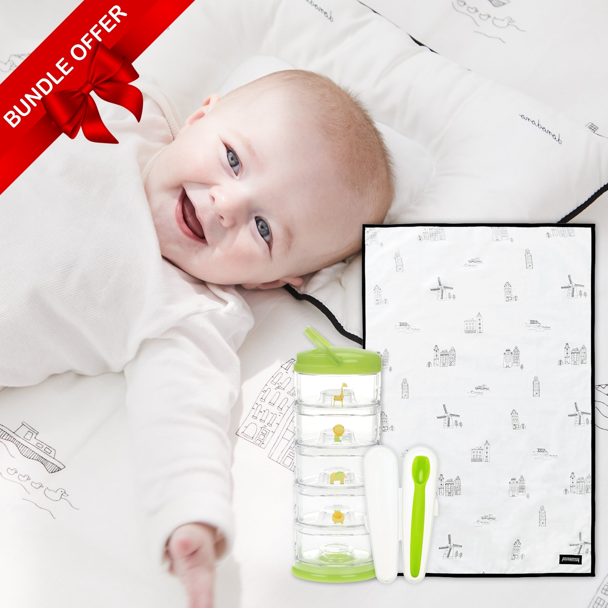 🎁 On - the - Go Essentials Bundle – Baby Travel Kit with Waterproof Mat, Silicone Spoon, Zoo Stackable Storage (100% off) - innobaby