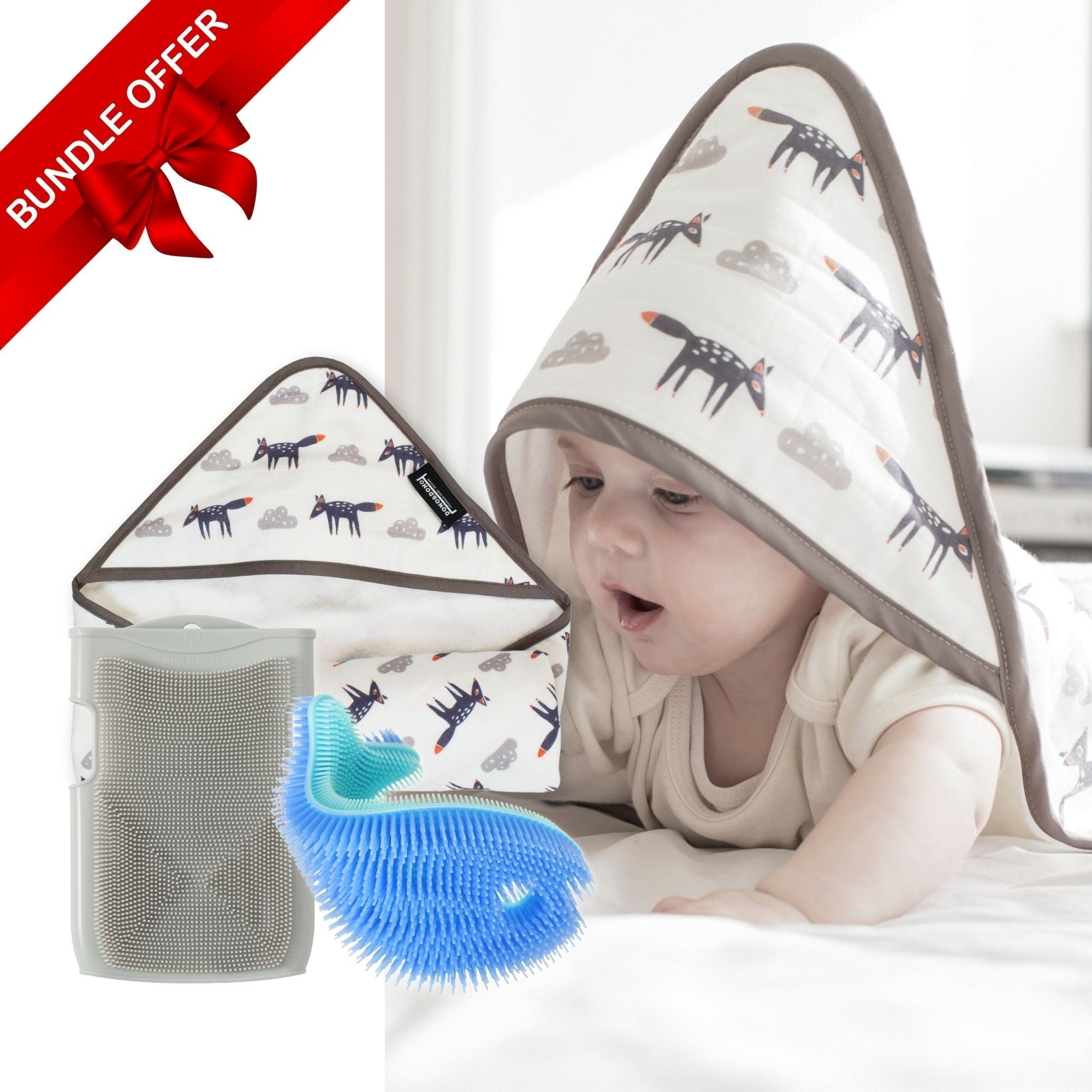 🎁 Soothing Spa Bath Bundle – Silicone Scrub, Massage mitt & Hooded Towel (100% off) - innobaby