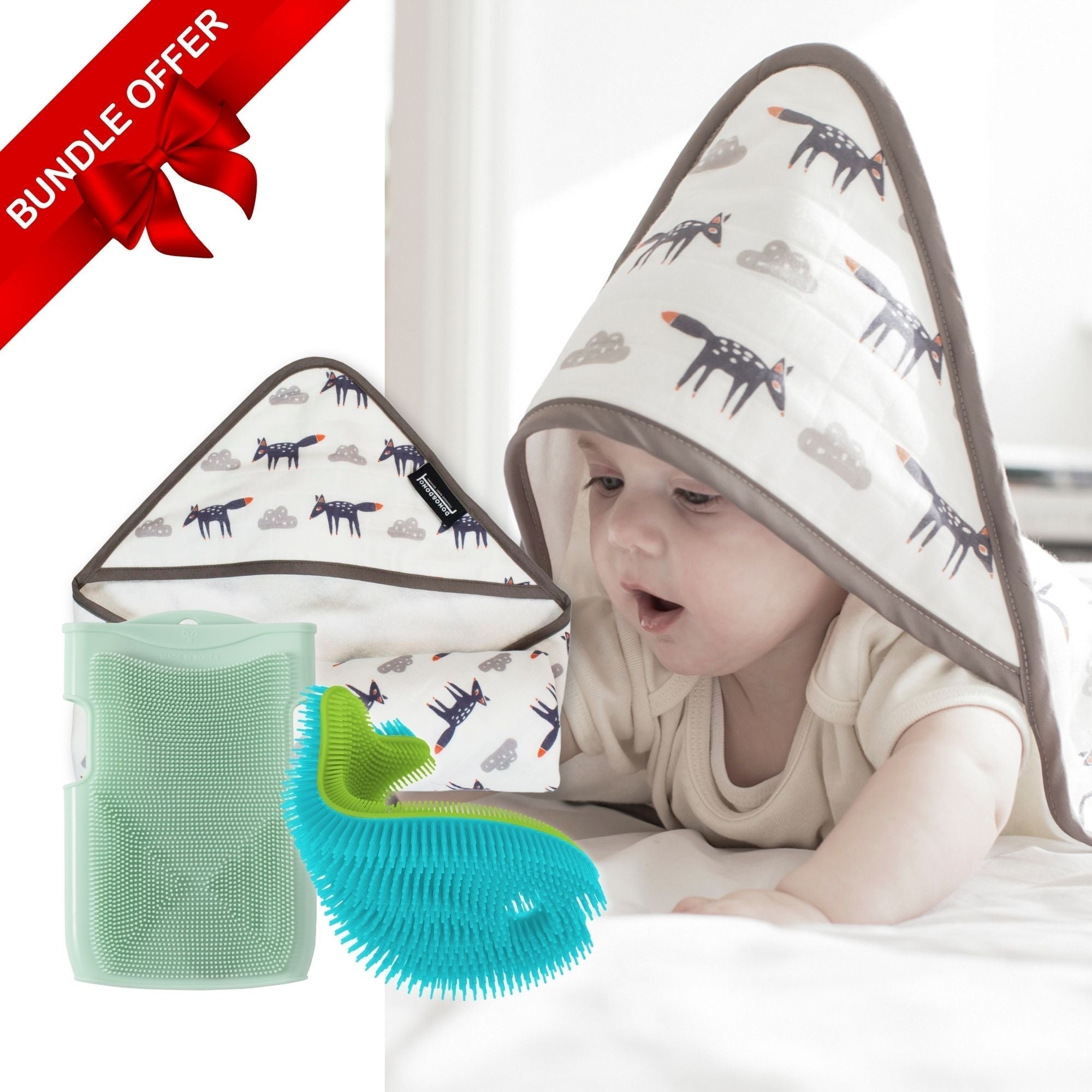 🎁 Soothing Spa Bath Bundle – Silicone Scrub, Massage mitt & Hooded Towel (100% off) - innobaby