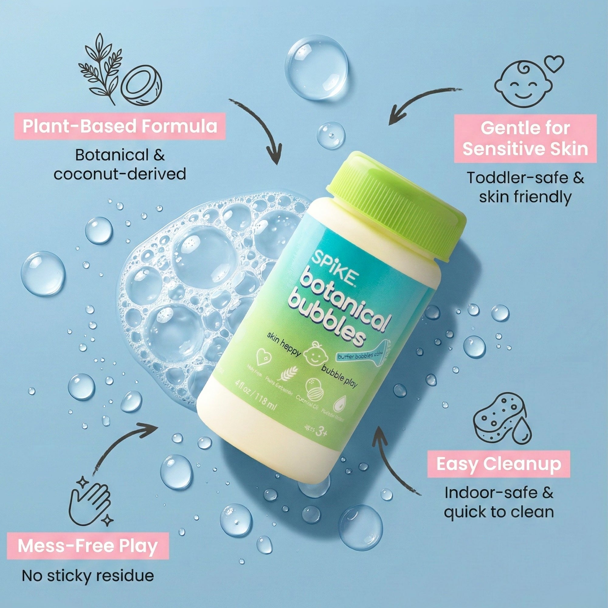 Spike Botanical Bubbles 4 fl oz Refill for Bubble Blower Use - innobaby