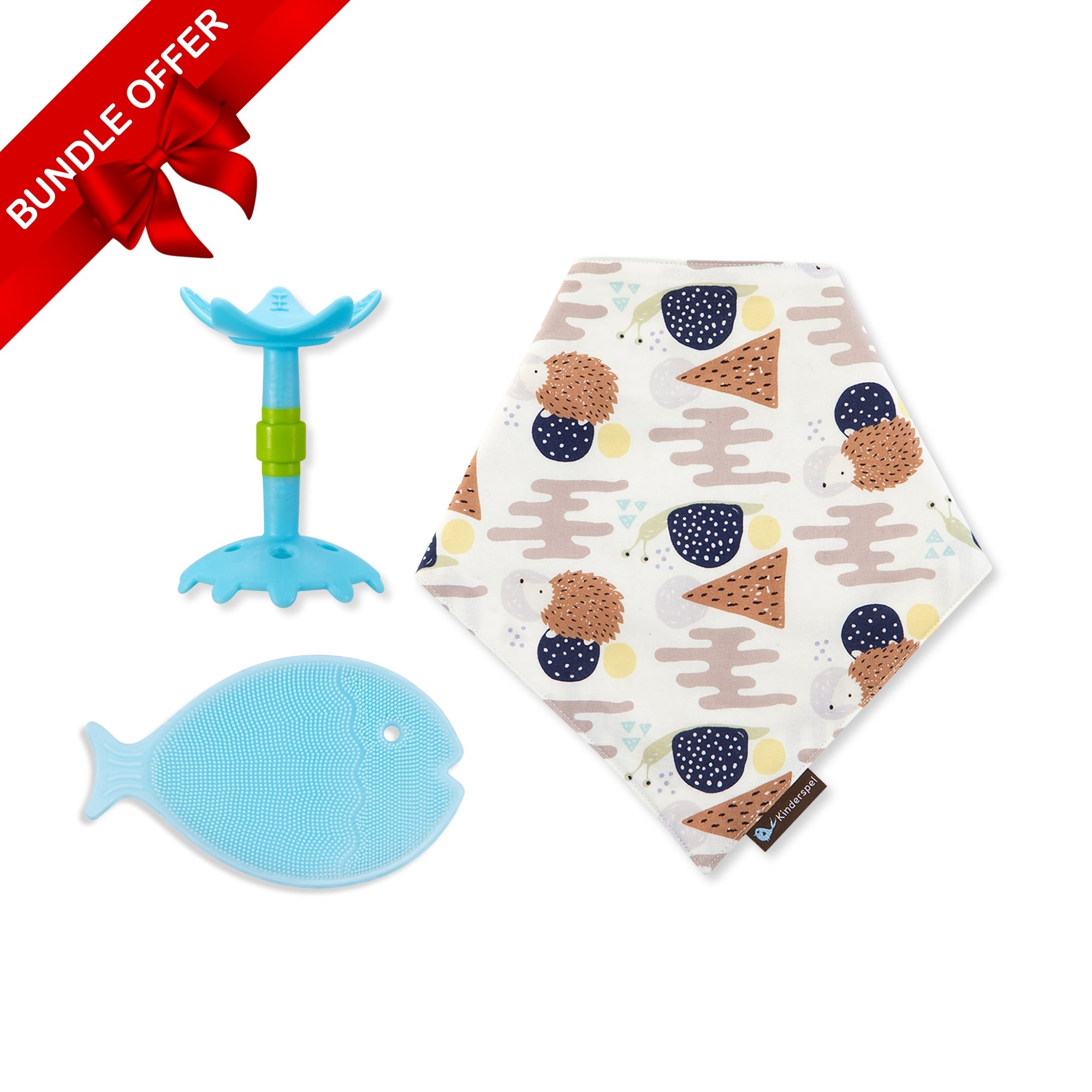 Boy (Blue star teether/ Aqua mini fish/ Brown cotton bib)