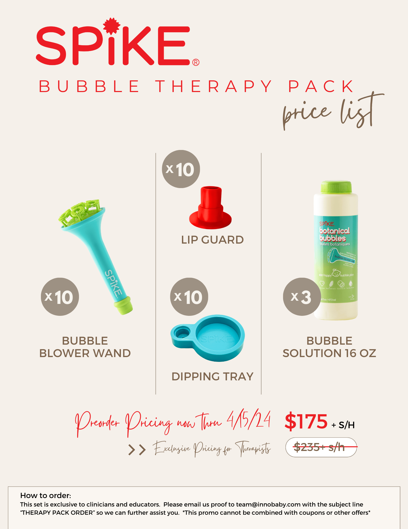 Therapist B U B B L E Bundle: (10) Lip Guard (10) Wand (10) Tray (3) 16oz Refill - innobaby